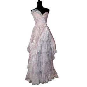 80s Loralie Vintage Pink Lace Prom Dress